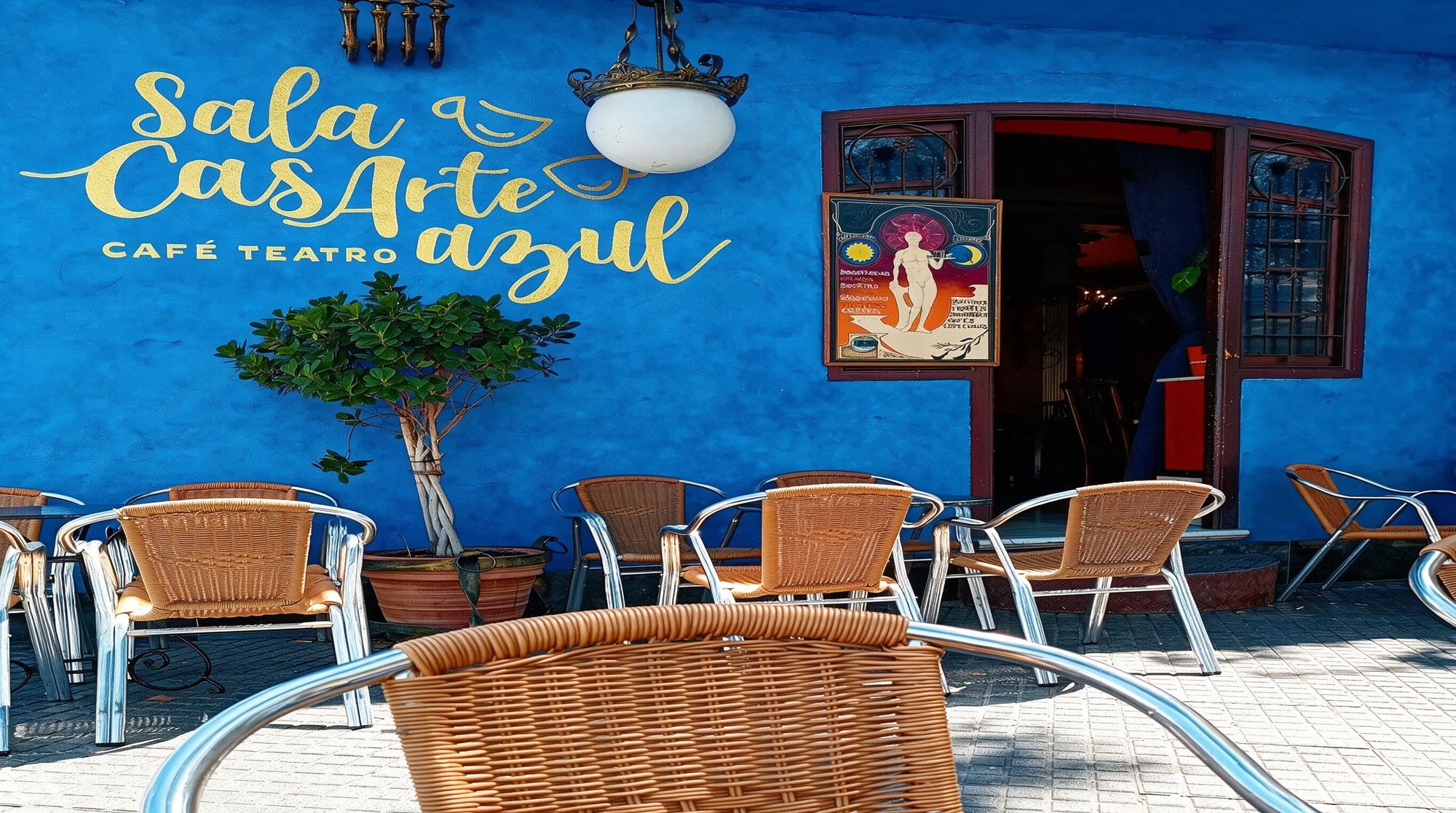 Fachada azul de Sala CasArte Azul, café teatro y sport bar en Vélez-Málaga